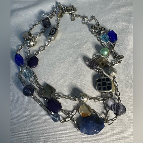 Blue silver triples strand Lia Sophia necklace - Picture 5 of 7